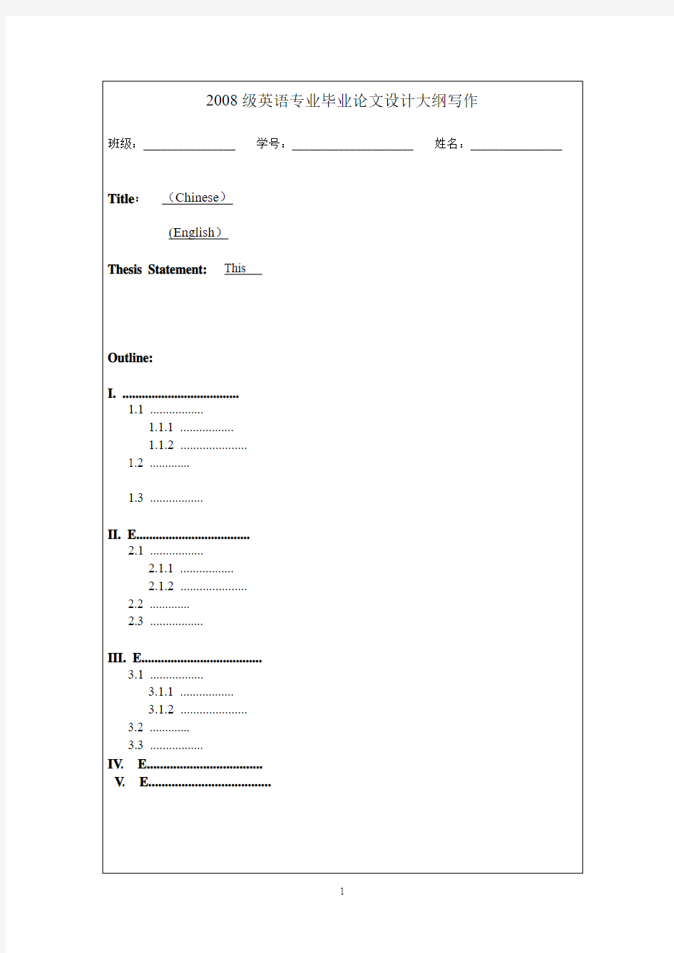 英语专业论文outline模板