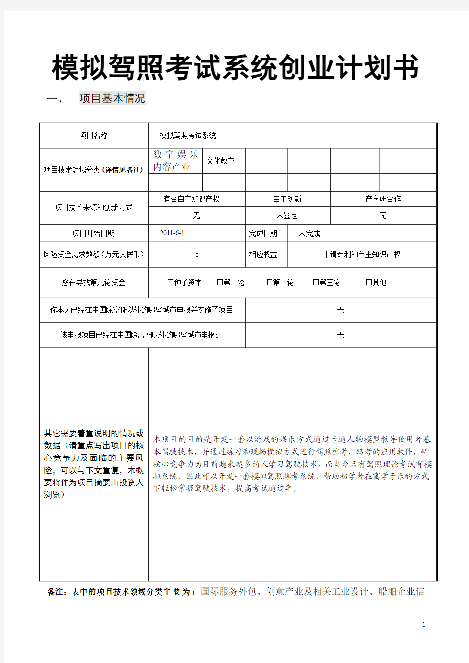 模拟驾照考试系统创业计划书