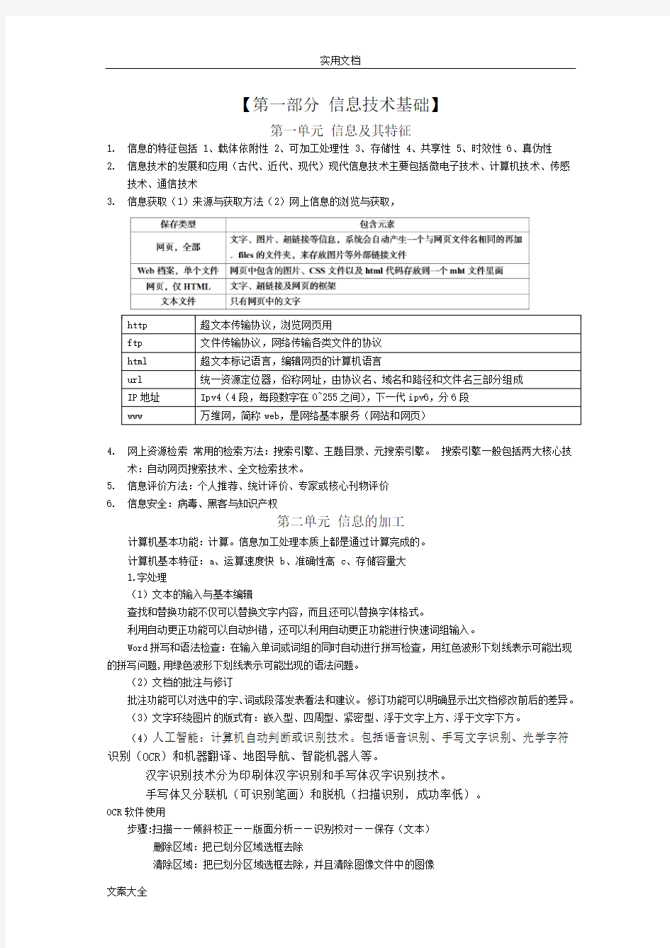 高中信息技术学考知识点汇总情况