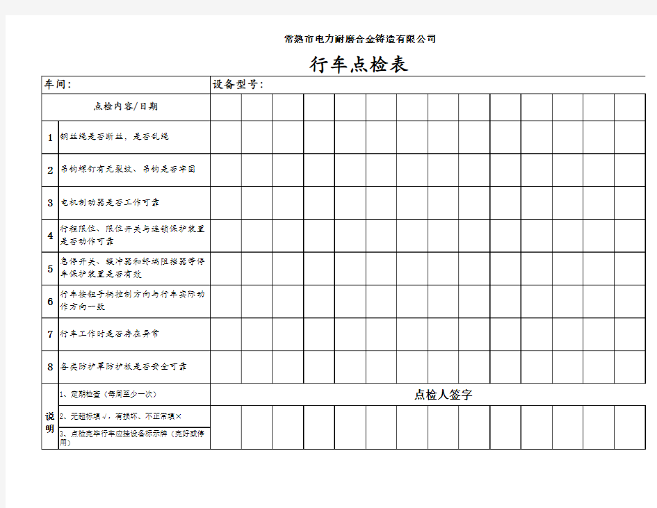 行车日常点检表