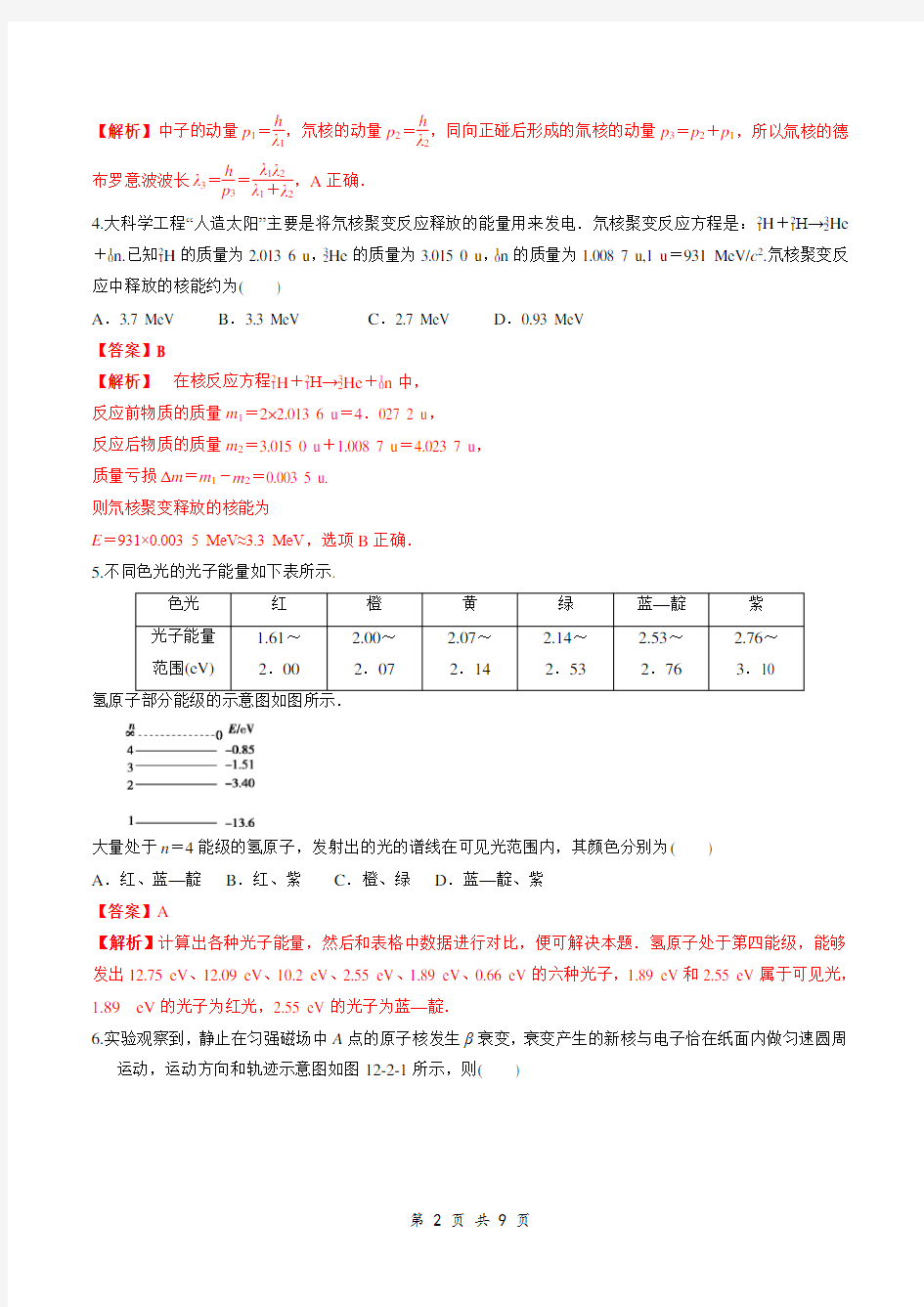 2021年高三物理专题突破限时训练：物理3-5