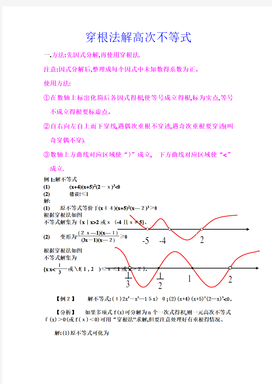 穿根法解高次不等式