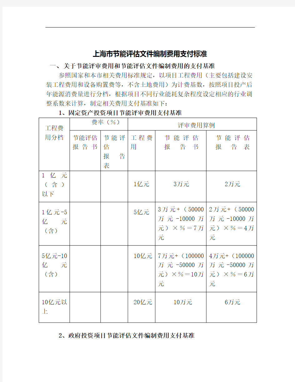 上海节能评审和节能评估文件编制费用收费标准