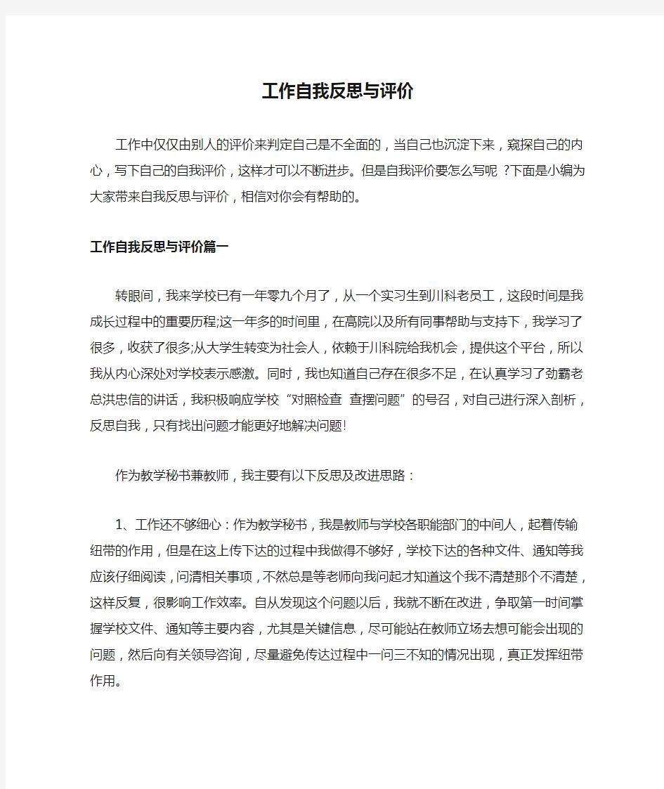 工作自我反思与评价