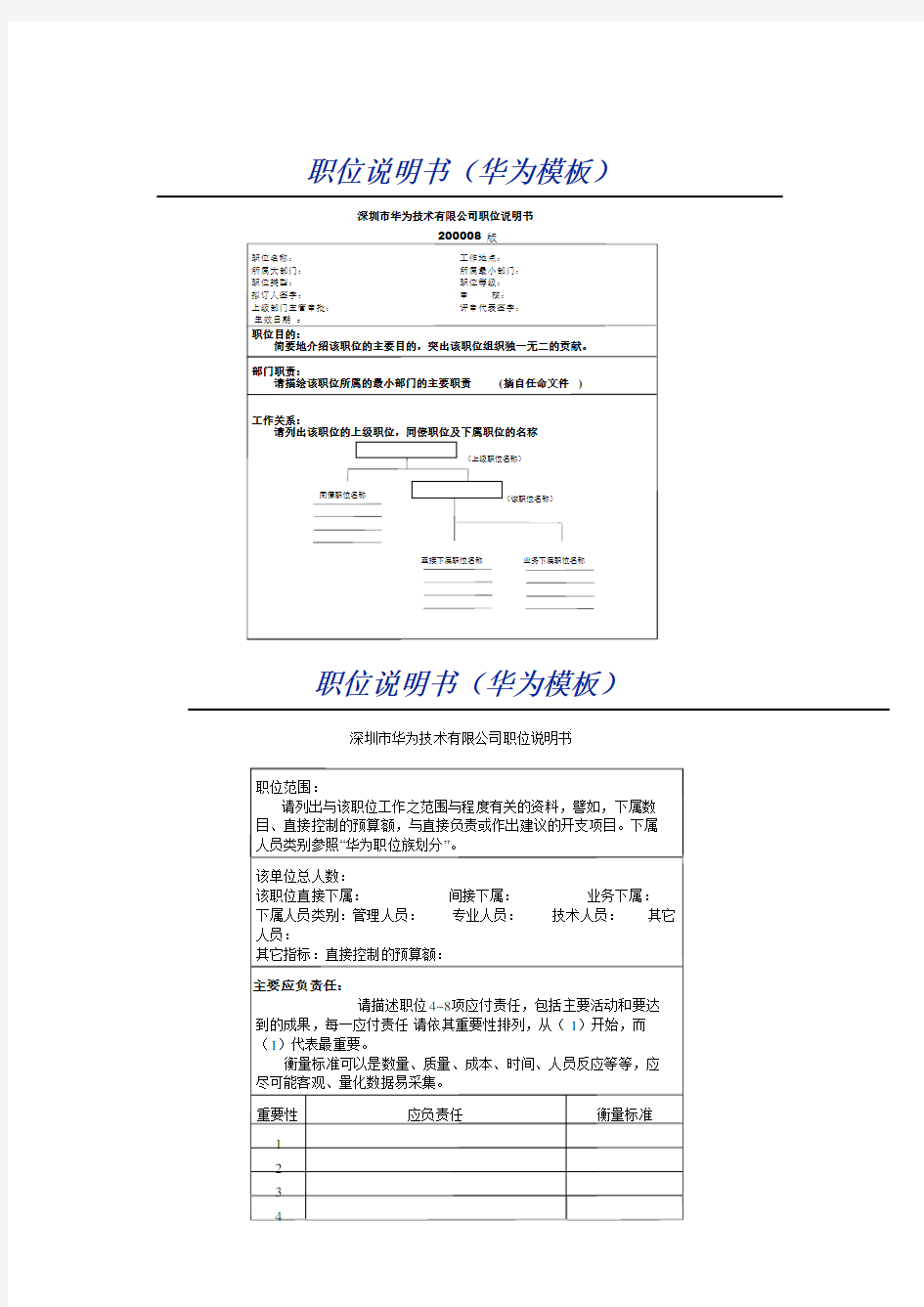 公司职位说明书(华为模板)