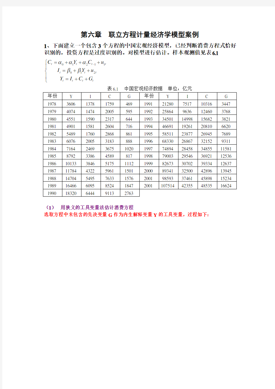 第六章联立方程计量经济学模型案例