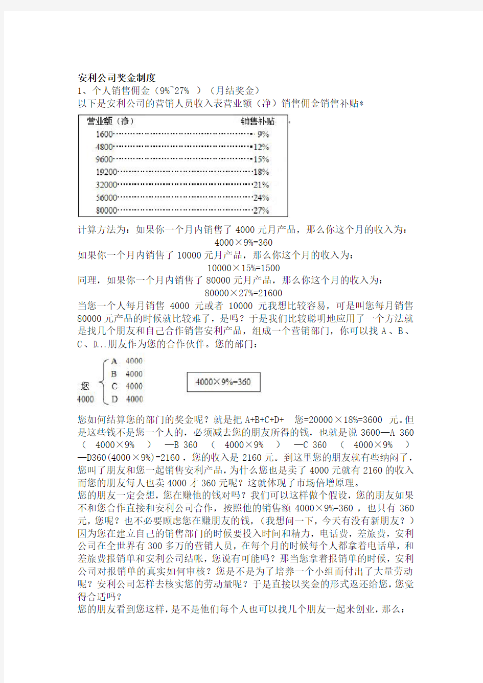 安利公司奖金制度