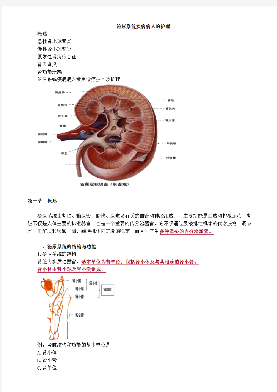 泌尿系统疾病病人的护理