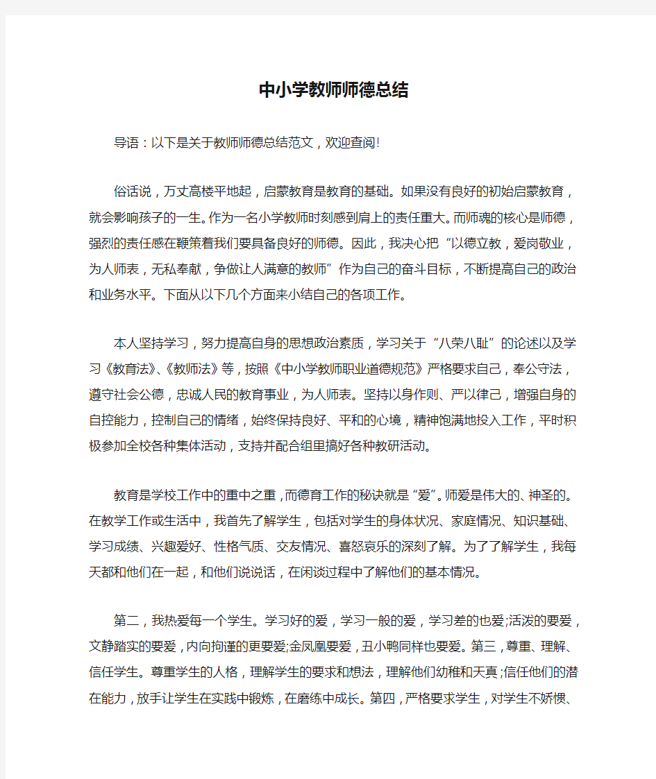 中小学教师师德总结