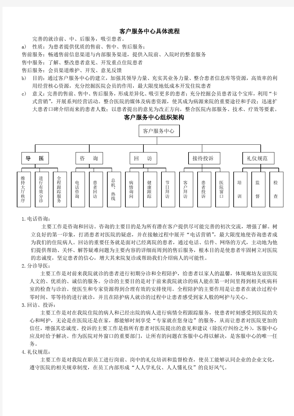 医院客户服务中心相关流程