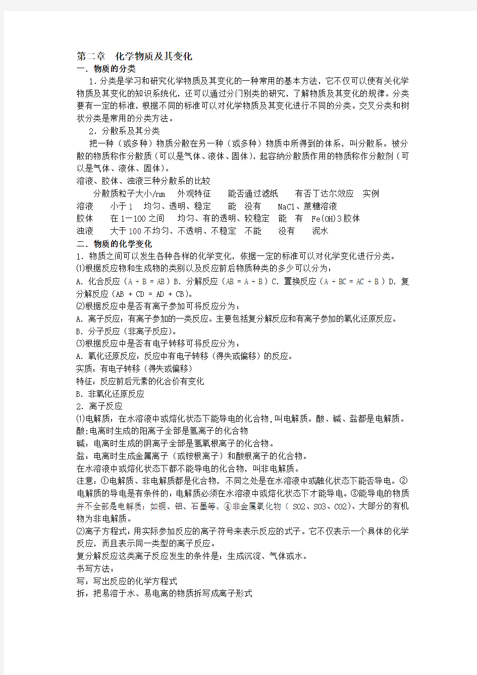 (完整)高中化学必修一第二章练习题