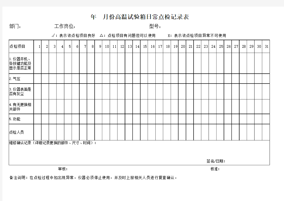 高温试验箱点检表