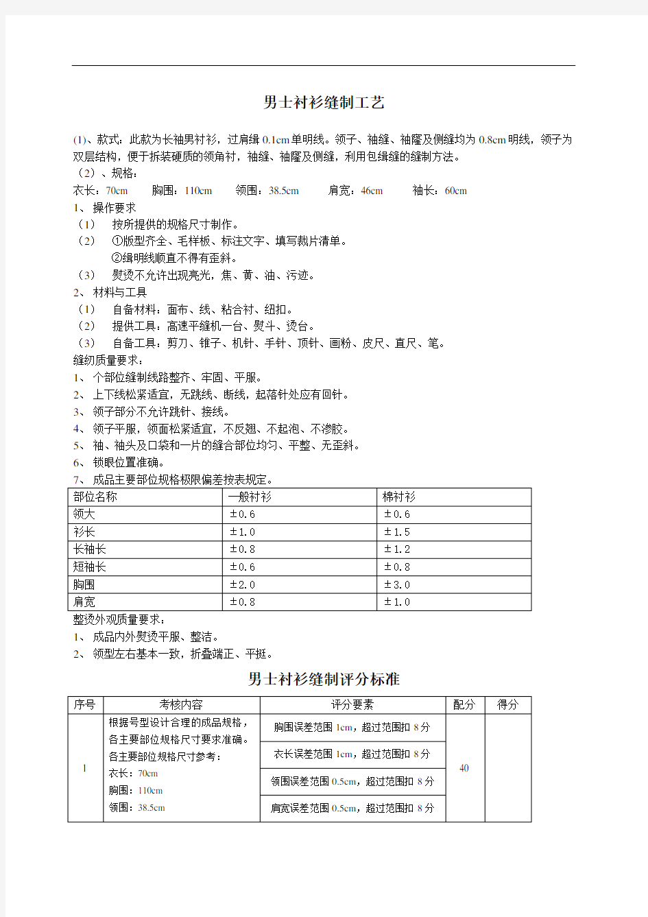 男士衬衫缝制工艺