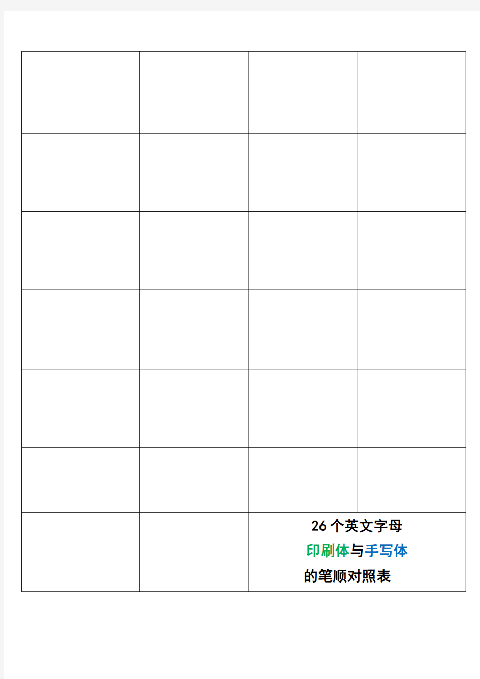 26个英文字母笔顺表读音表