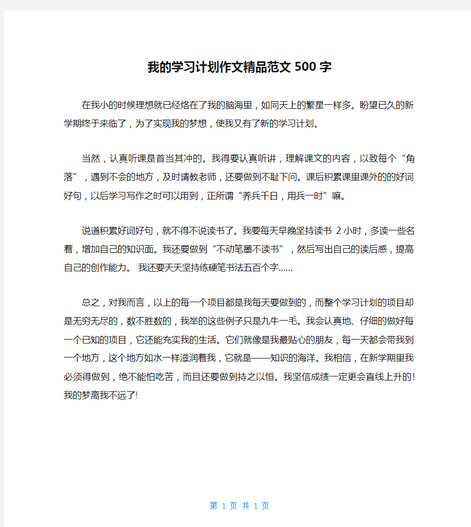 我的学习计划作文精品范文500字