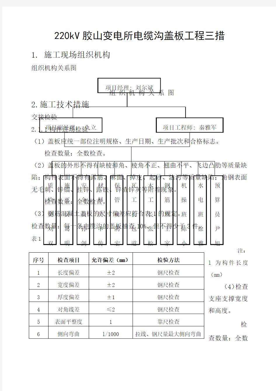 电缆沟盖板施工技术措施