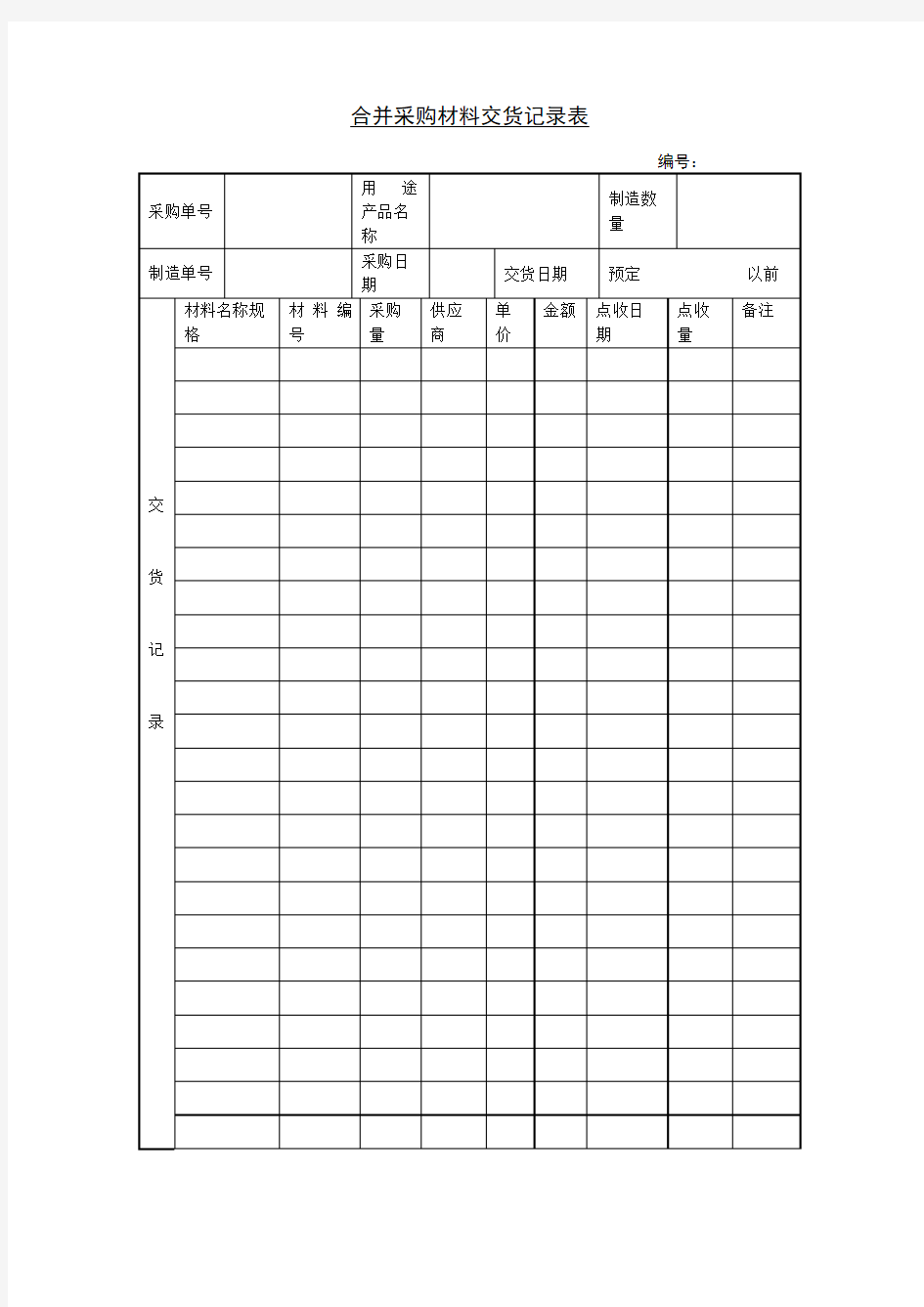 成批采购材料交货记录表