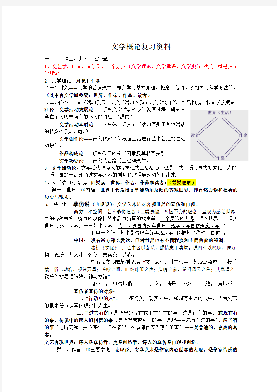 大学文学概论期末复习重点范围及精细资料(含参考答案)