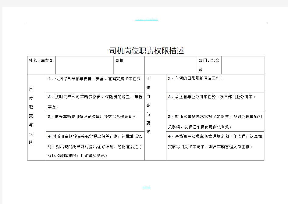 司机岗位职责权限描述