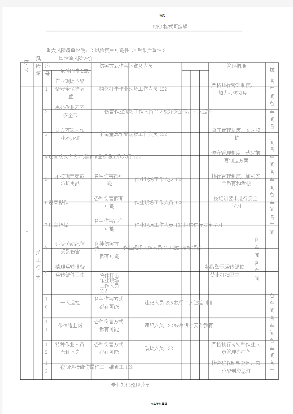 重大风险清单