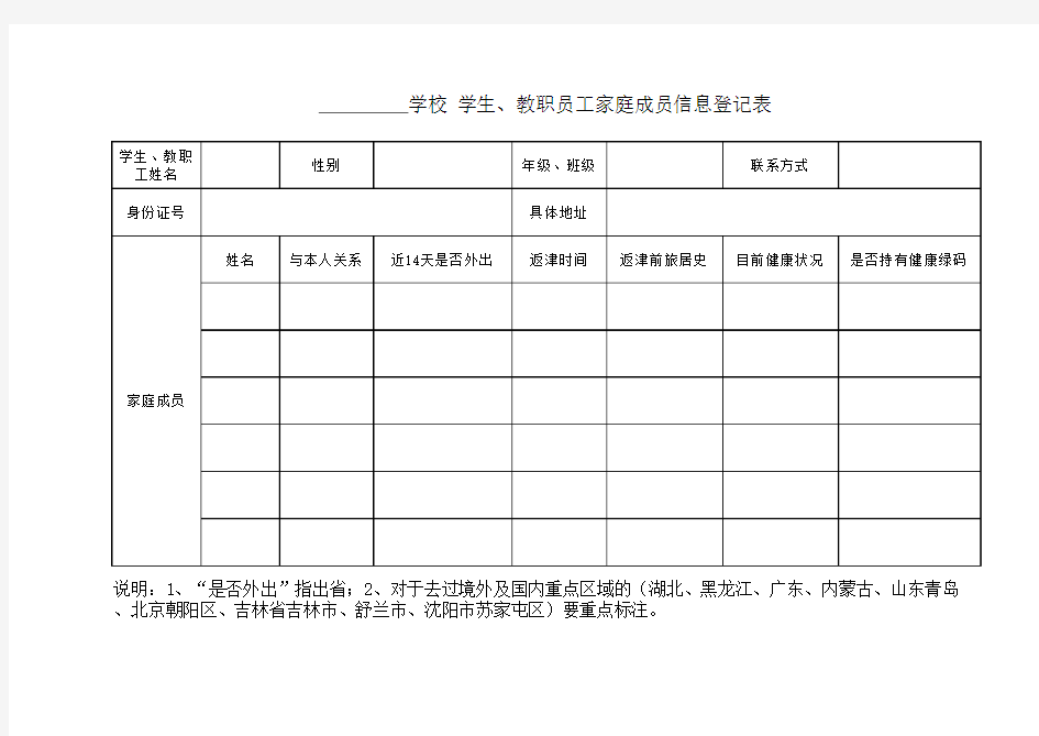 家庭成员信息登记表