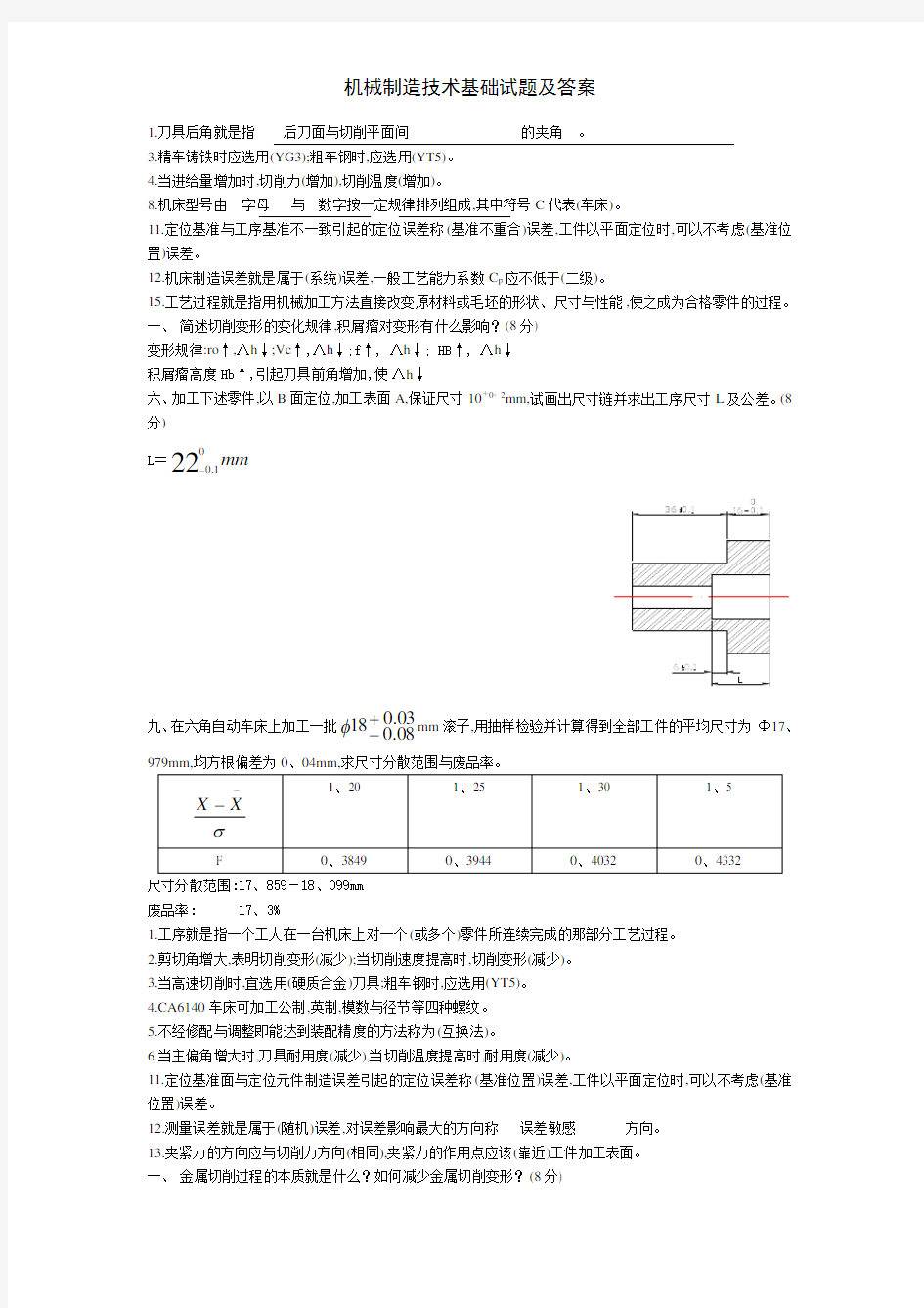 机械制造技术基础试题及答案