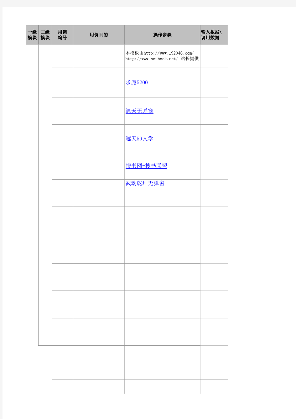 互联网产品测试用例文档模板