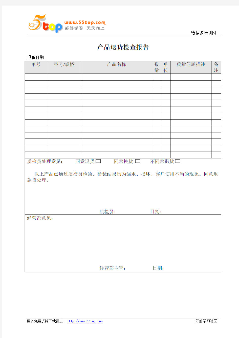 产品退货检查报告