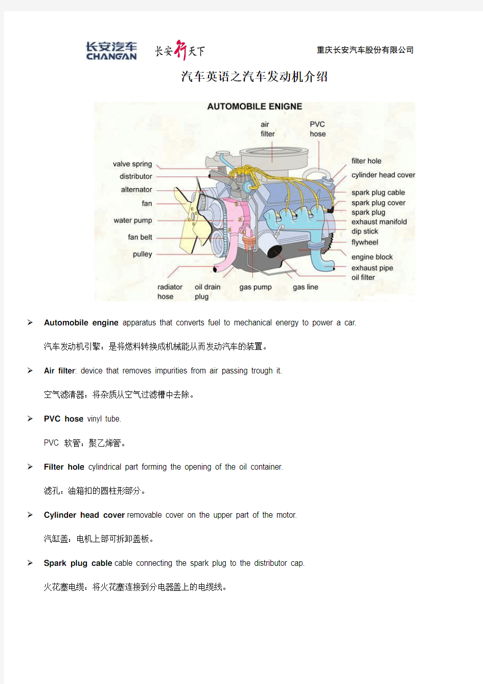 汽车英语之汽车发动机介绍