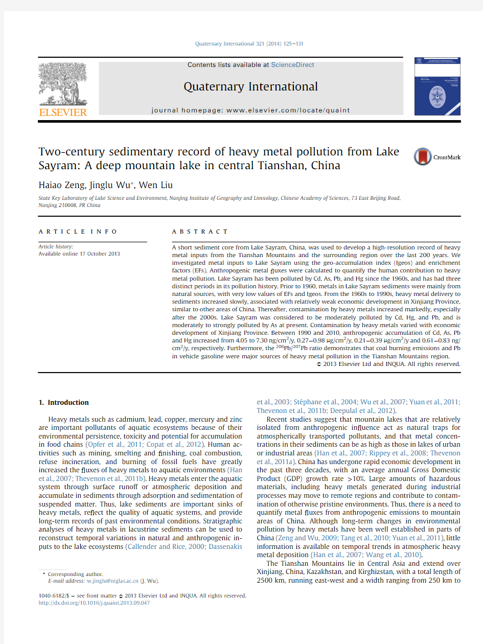 Two-century sedimentary record of heavy metal pollution from Lake Sayram_ A deep mountain lakeChina