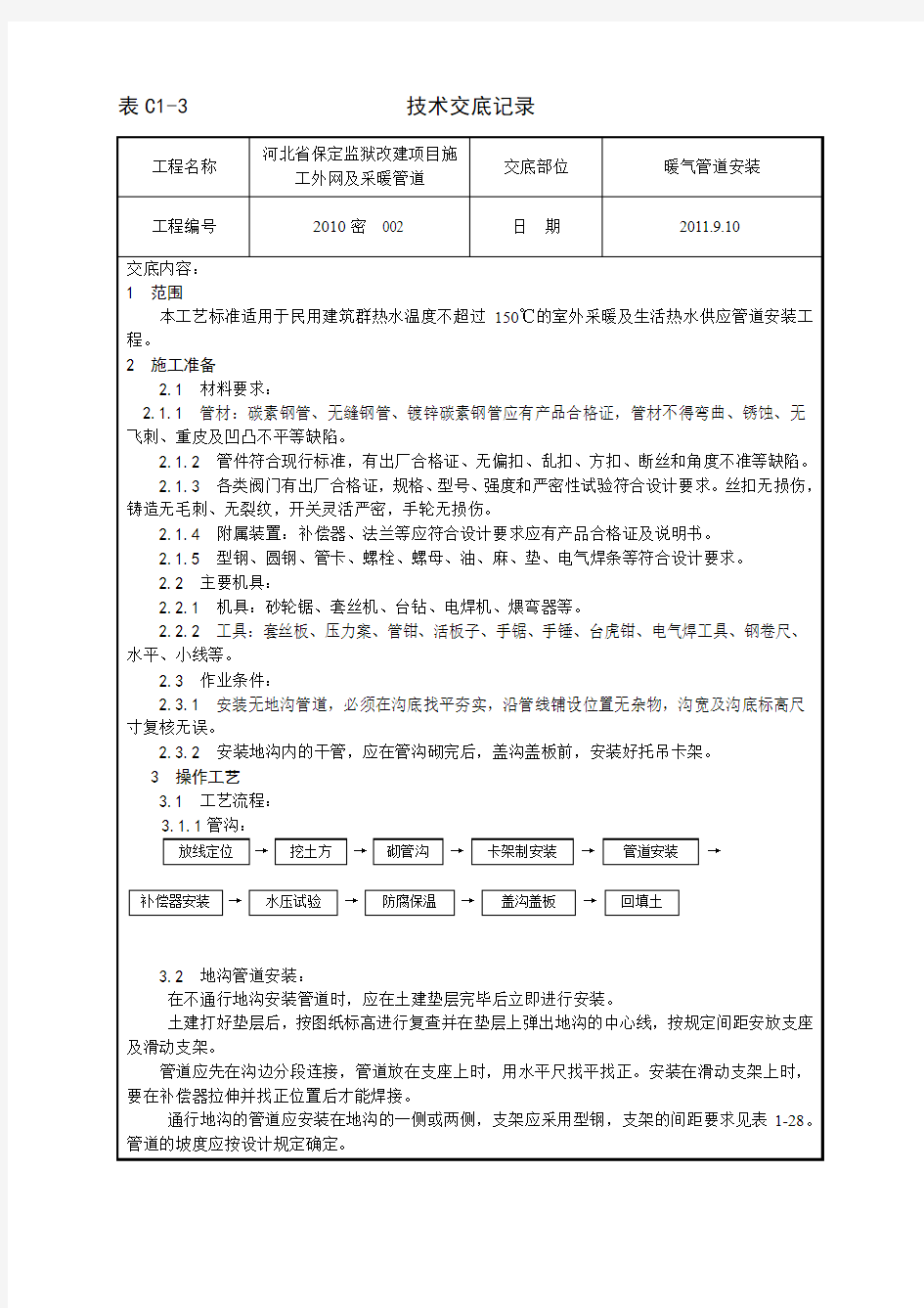 外网室外供热管道安装工艺