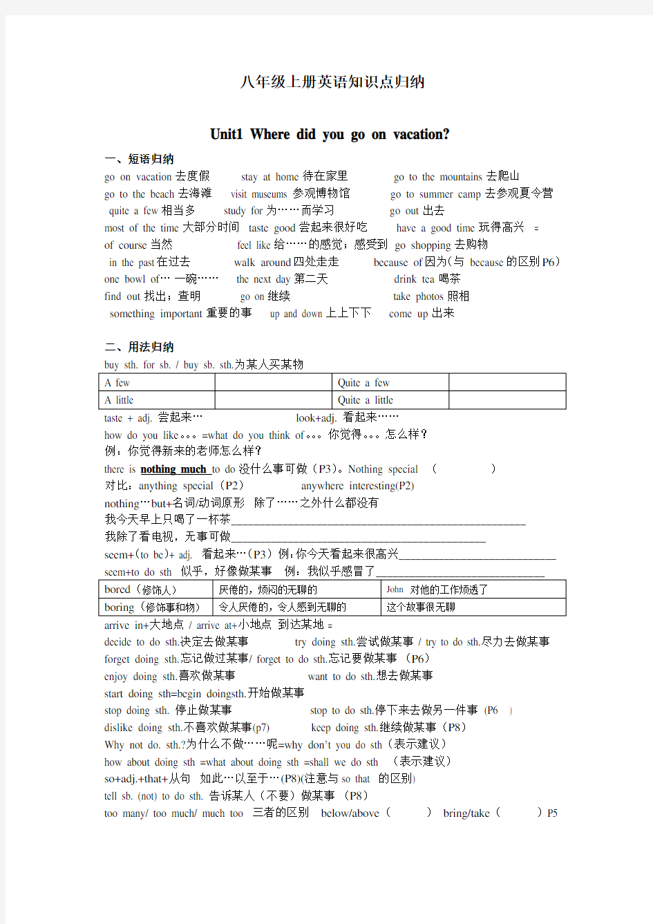 八年级上册英语知识点归纳1-2单元