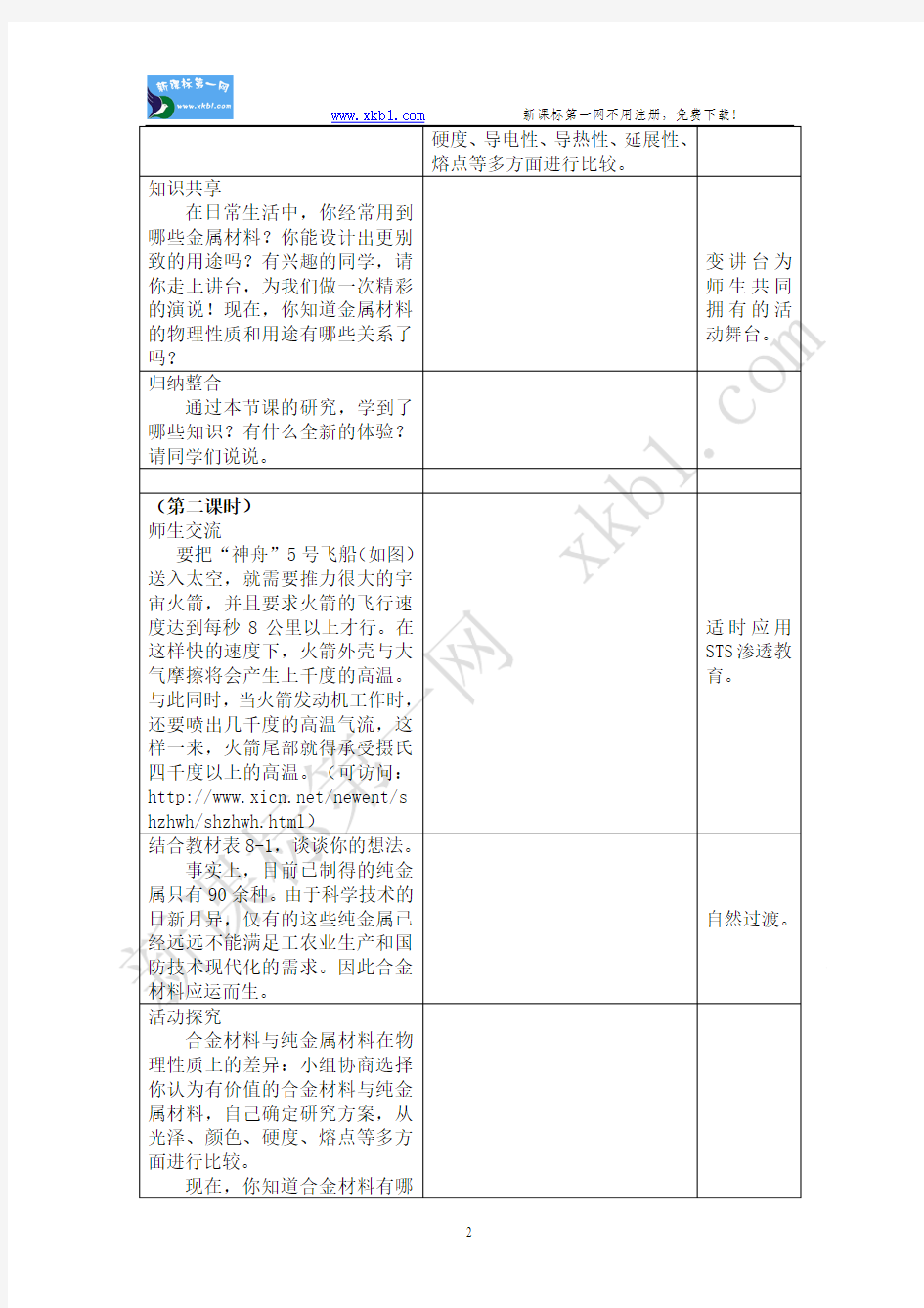 金属材料教学设计及反思