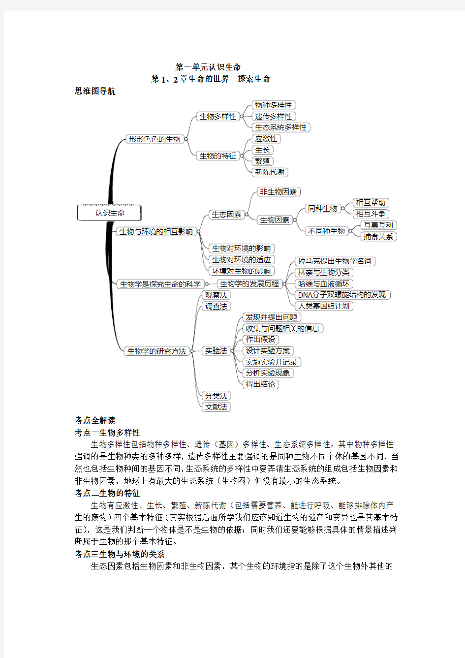 七年级生物上下册思维导图和知识点