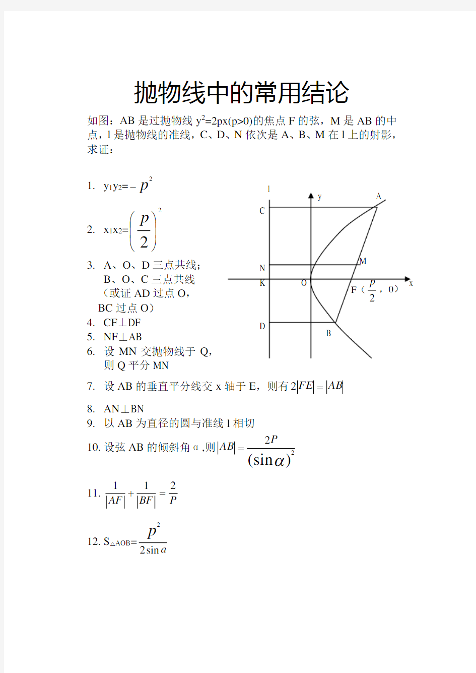 (完整版)抛物线中的常用结论