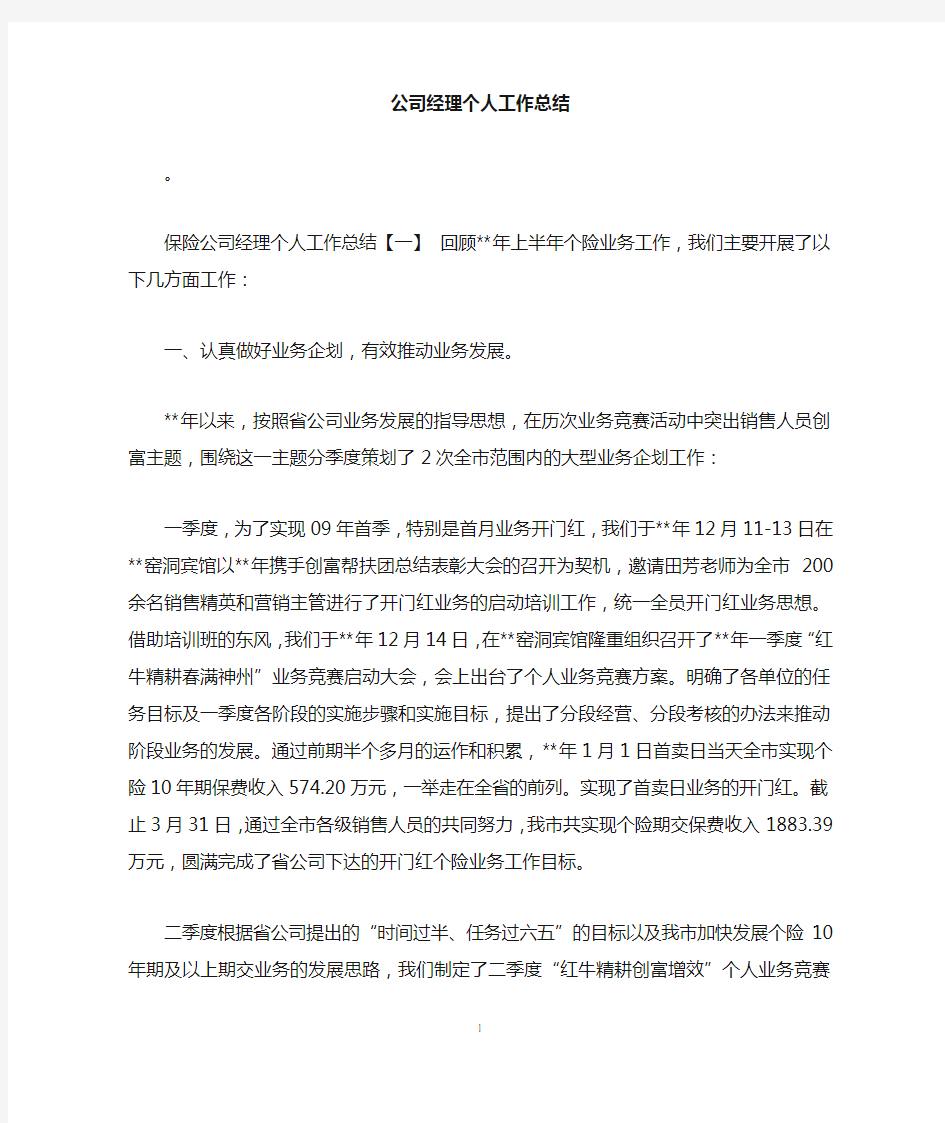 公司经理个人工作总结