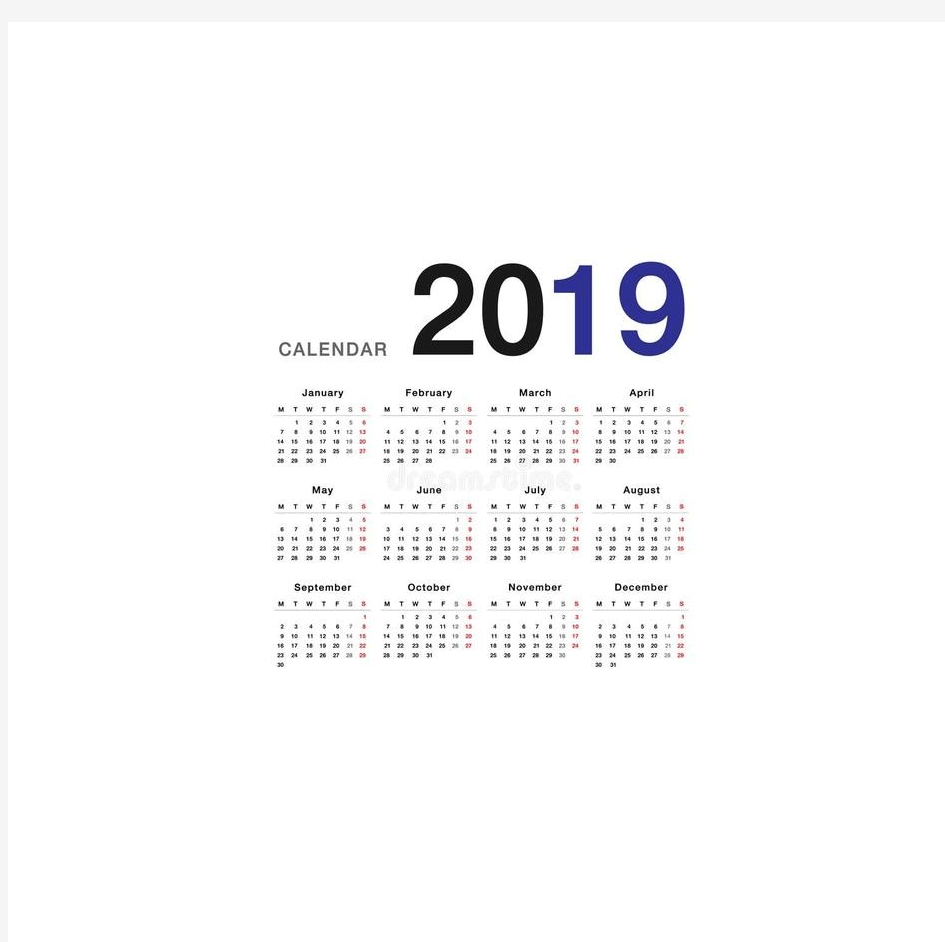 2019年日历表