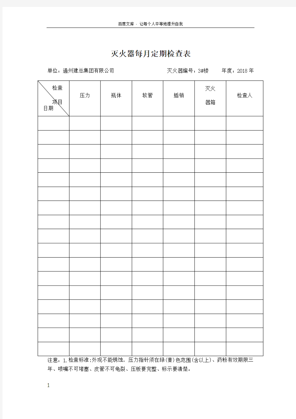 灭火器定期检查记录表