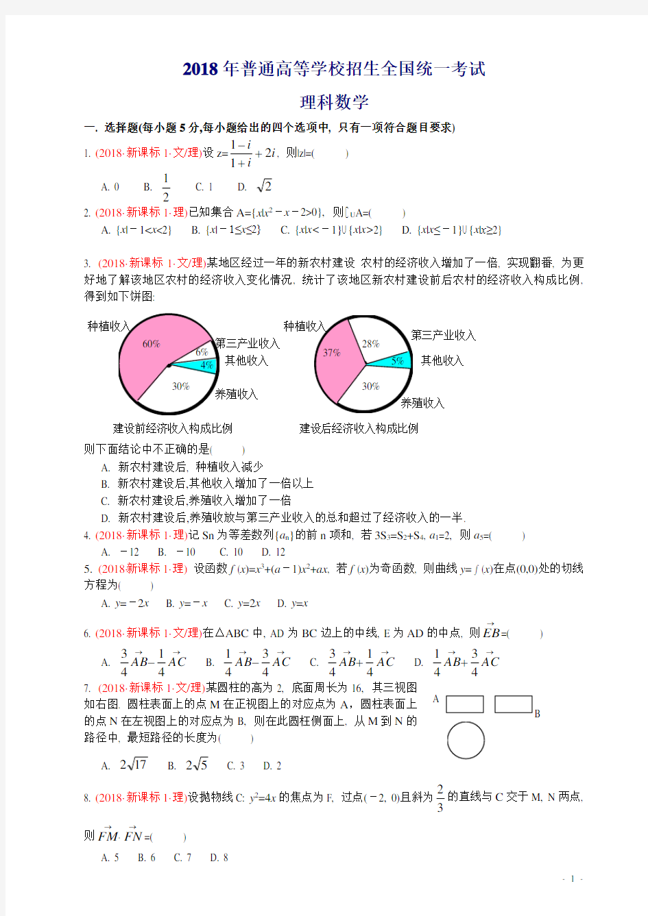 2018全国卷_新课标1数学_理科