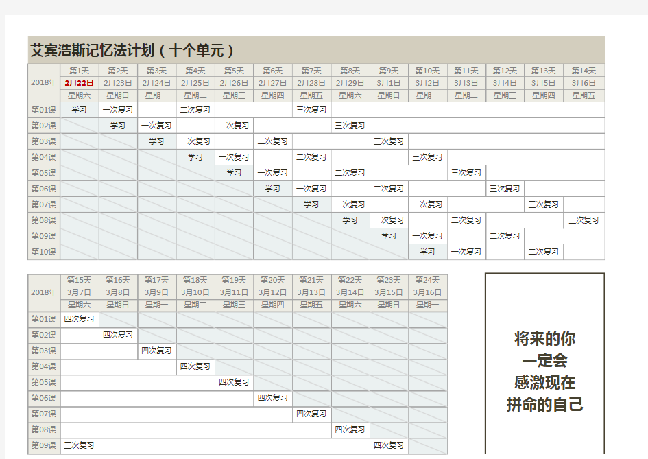 艾宾浩斯记忆法计划表学习规划表