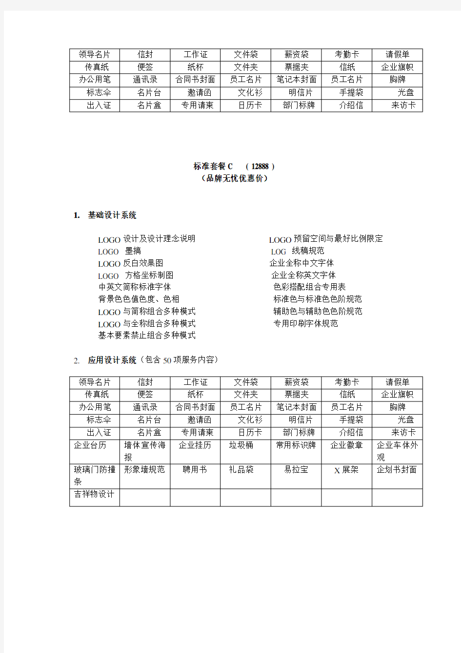 品牌策划业务套餐服务内容明细