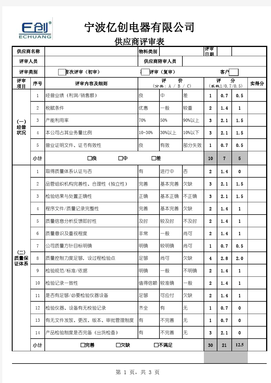 供应商评审报告