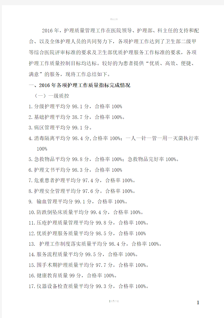 护理质控工作总结