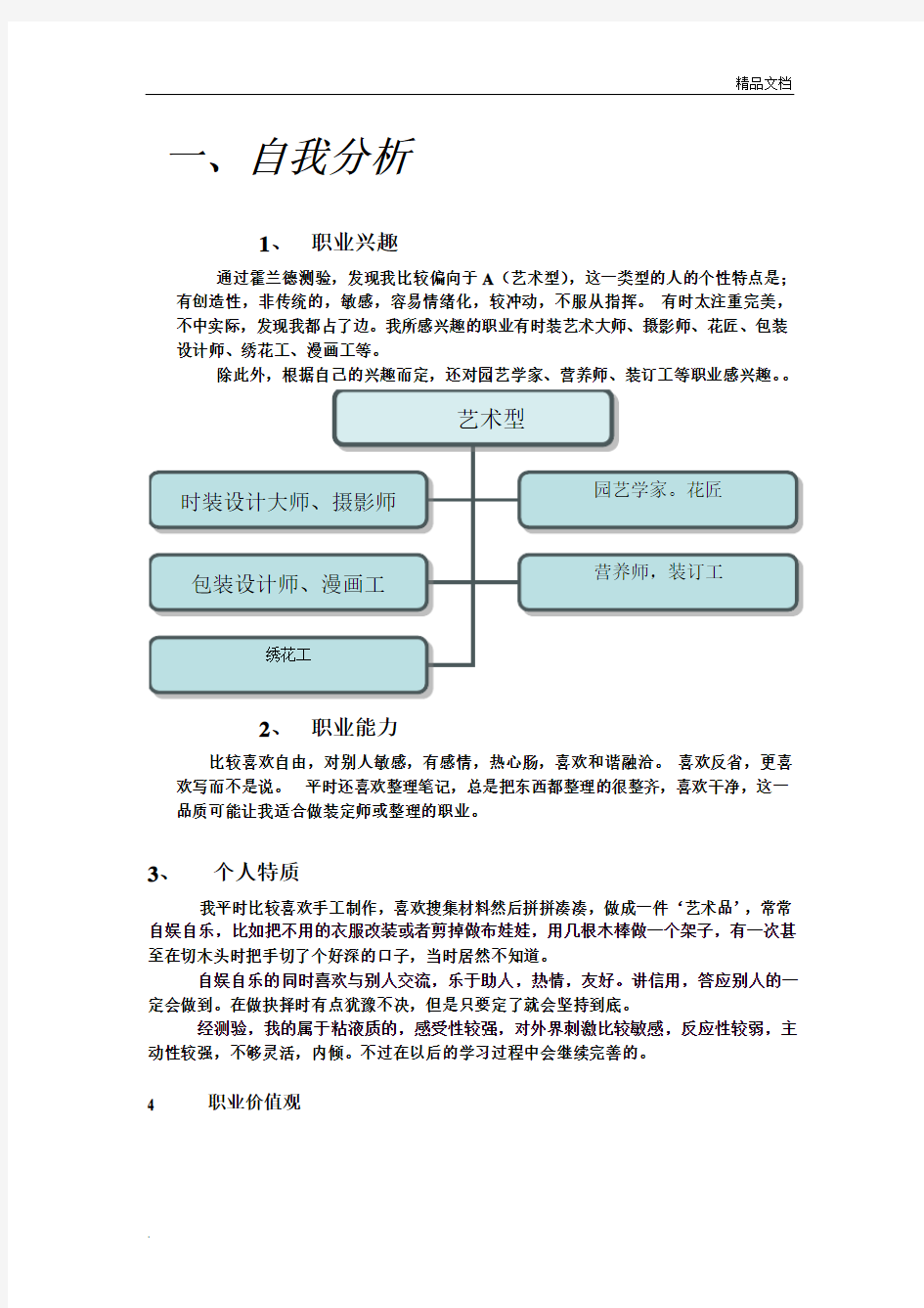 职业生涯规划 自我分析