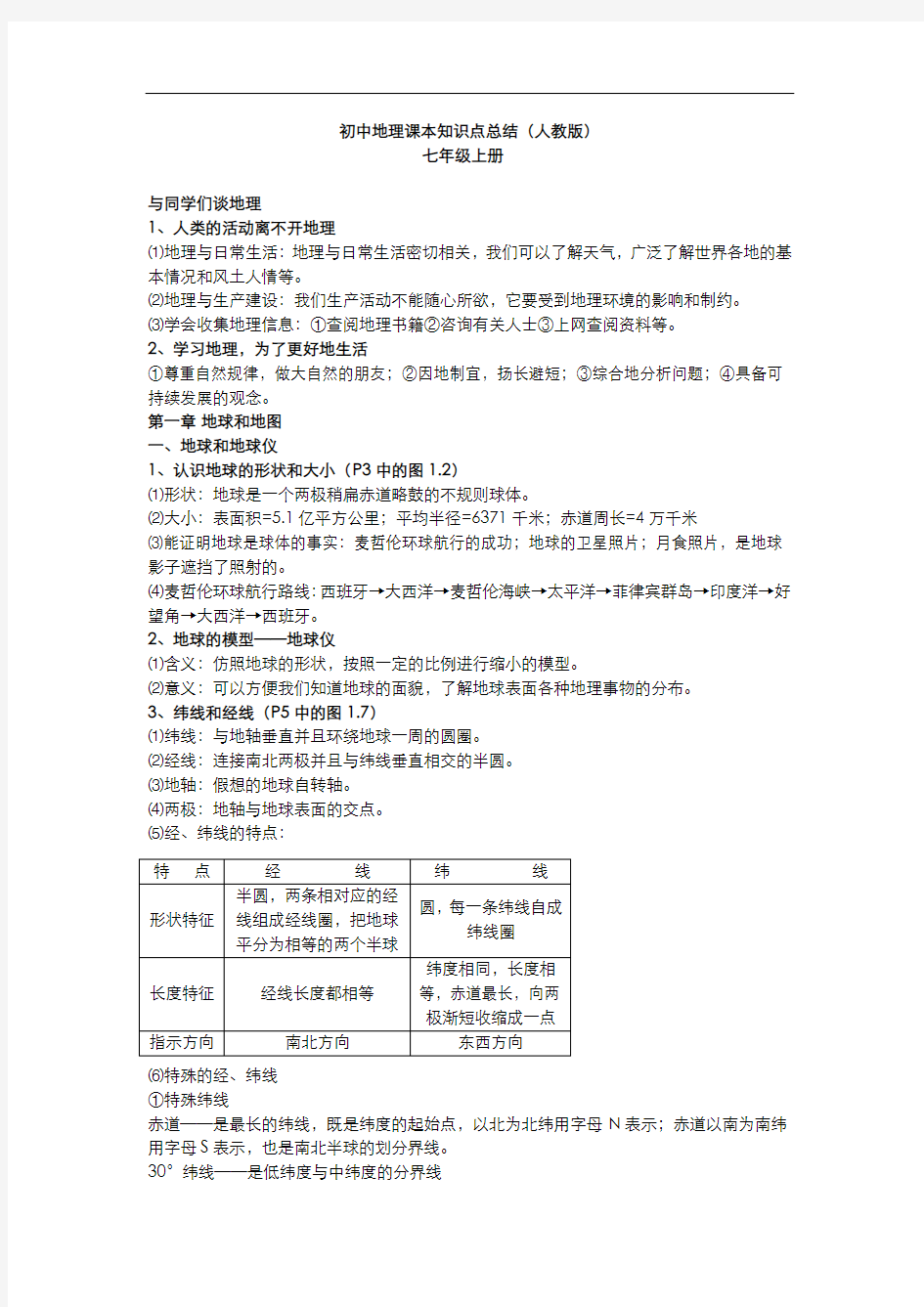 初中地理课本知识点总结人教版