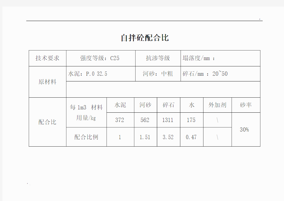 自拌砼配合比