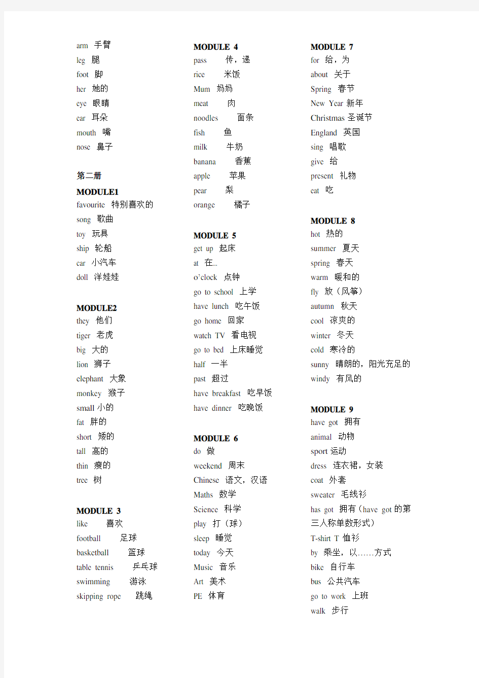 (完整)外研版(三年级起)小学英语单词总表