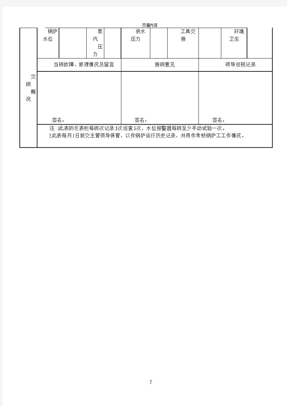 锅炉安全运行记录表