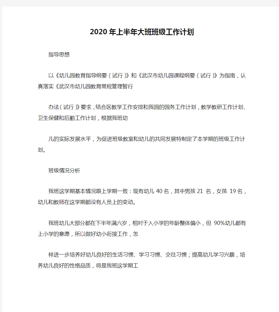 2020年上半年大班班级工作计划_0