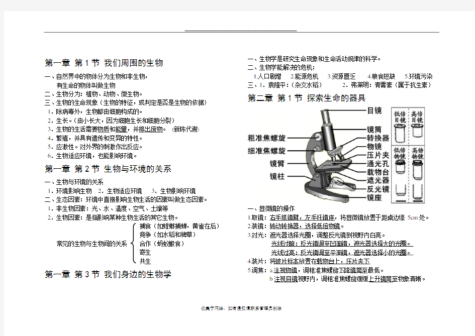 最新苏教版七年级上册生物复习笔记